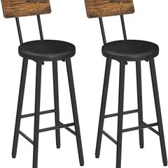 Bar Stools Set of 2, PU Upholstered Bar Chairs with Backrest and Footrest, Counter Height Stools, Ergonomic Design, for Dining Room, Kitchen, Cafe, Rustic Brown and Black