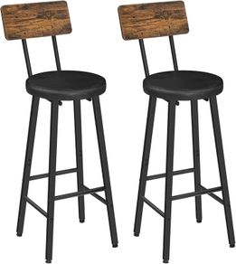 Bar Stools Set of 2, PU Upholstered Bar Chairs with Backrest and Footrest, Counter Height Stools, Ergonomic Design, for Dining Room, Kitchen, Cafe, Rustic Brown and Black