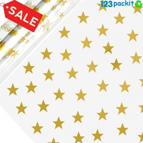 Cellophane gift wrap roll with gold stars - 320 ft long 100 meters , 80 cm wide industrial size