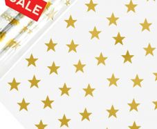 Cellophane gift wrap roll with gold stars - 320 ft long 100 meters , 80 cm wide industrial size