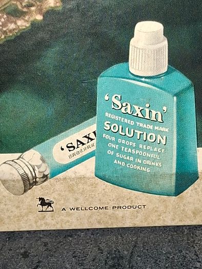 Antique Large Showcard Advertisement Sign SAXIN, Non-Fattening Sugar Substitute/Sweetener 1900s