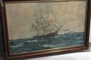 Vintage Ship Picture in Captains Frame