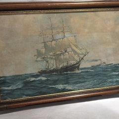 Vintage Ship Picture in Captains Frame