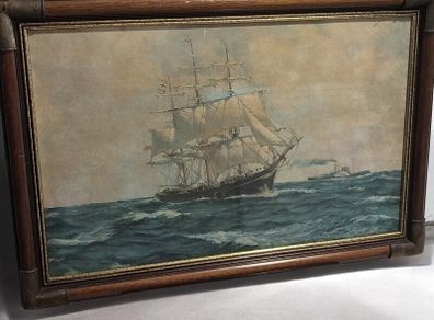 Vintage Ship Picture in Captains Frame