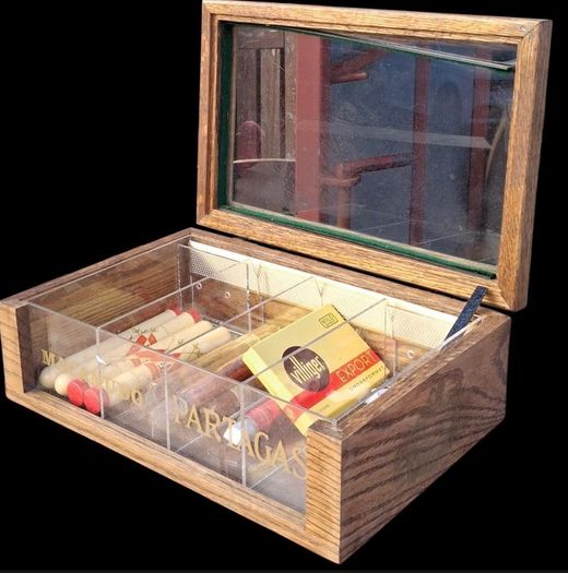 Vintage Cigar Display Glass Cabinet With Contents