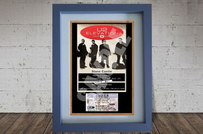 U2 Slane Castle 2001 Concert Poster with ticket A4 size framed.