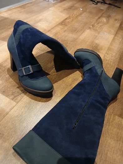 Velour leather knee high boots size 40