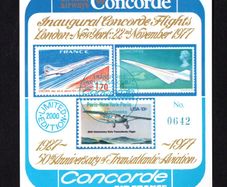 1977 Inaugural Concorde Flights London to New York 22nd November 1977 Stamp Miniature Sheet Facsimile