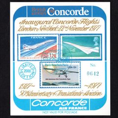 1977 Inaugural Concorde Flights London to New York 22nd November 1977 Stamp Miniature Sheet Facsimile