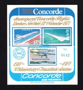 1977 Inaugural Concorde Flights London to New York 22nd November 1977 Stamp Miniature Sheet Facsimile
