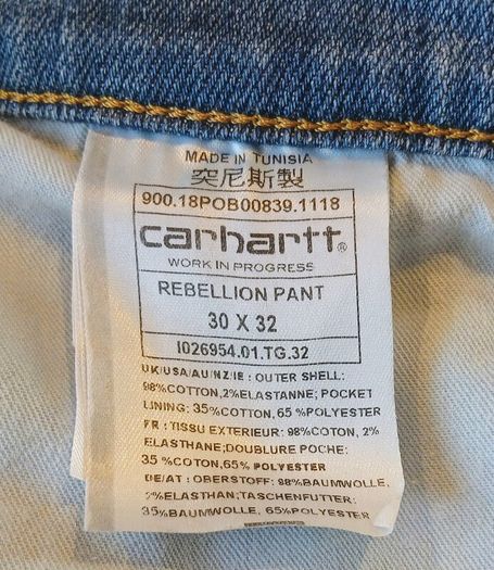 Carhartt WIP Rebellion Pant Slim Tapered Jeans - Light Wash Denim - 32x31