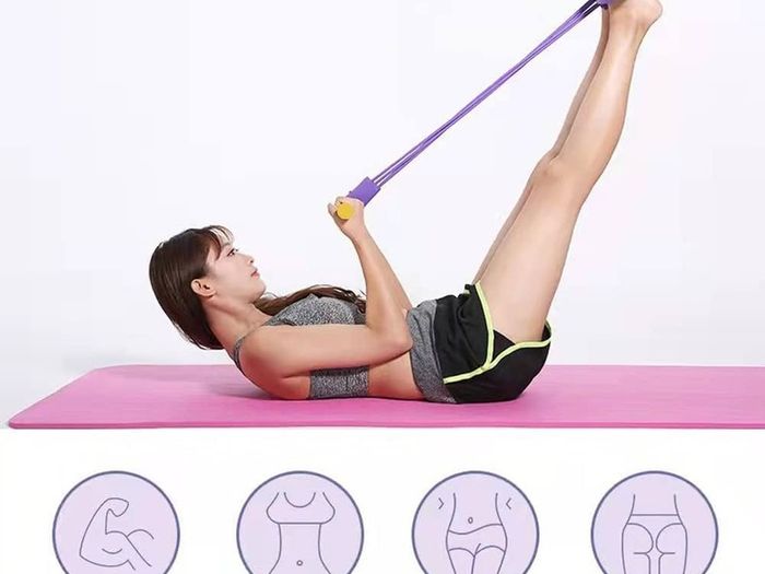 Multifunction Resistance Training 4 Tube Pedal Resistance Band Sit-up Pull Rope Fitness Pedal Exerciser Tension Rope Sport Trainer Equipment for Legs Fitness Arm Leg Slimming Training