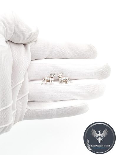925 Vintage Sterling Silver Cats Stud Earrings