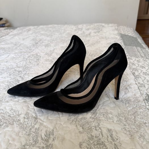 L.K. Bennett Suede Mesh Accents Black Pumps