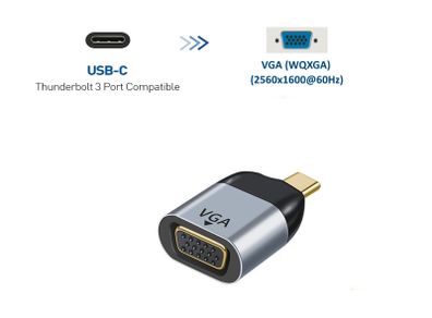 USB-C Thunderbolt 3 (Male) to VGA/WQXGA (Female) (2K/QHD/Full HD) [2560x1440@60Hz] Gold-Plated/Aluminum-Alloy Adapter (Brand New/Warranty)