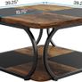 Square Coffee Table with 2 Tiers, 39 Inch Low Farmhouse Coffee Table with Wood Storage Shelf Heavy Duty Metal Curved Frame for Modern Living Room, Black Rustic Brown Image 2