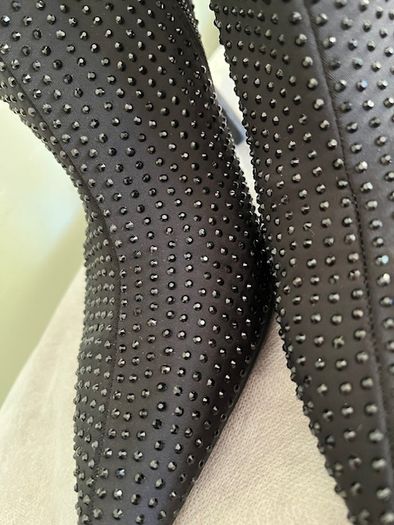 High-heel Dressy Ankle Boots With Sparkly Rhinestones Sequins Jet Black. In Excellent Condition Size Eu 39 Uk 6.   With original protective bag.