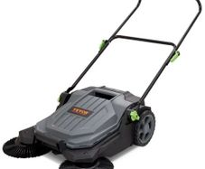 Walk-behind Hand Push Floor Sweeper, 65 cm Sweeping Width Floor Sweeper Manual Non-Electric, 18.9-Liter Waste Container, Angle & Height Adjustable Folding Handle for Walkway, Yard, Garage, Patio
