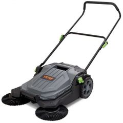 Walk-behind Hand Push Floor Sweeper, 65 cm Sweeping Width Floor Sweeper Manual Non-Electric, 18.9-Liter Waste Container, Angle & Height Adjustable Folding Handle for Walkway, Yard, Garage, Patio