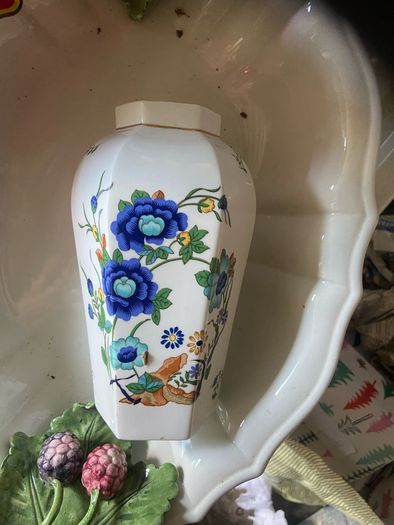 Aynsley Marlina 7" Bone China Floral Vase Flower English Cottage Blue White