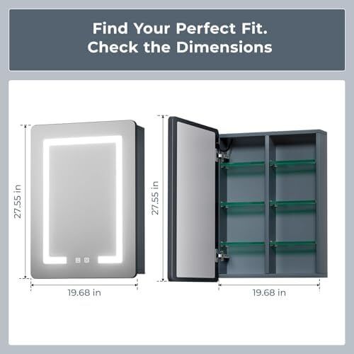 Bathroom Mirror Cabinets with Led Lights, Aluminum Alloy Wall Mounted Bathroom Cabinet Led Bathroom Mirror, 3 Colors Anti Fog, Adjustable Shelves, Touch Sensor, Concealed Storage