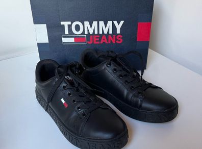 Tommy Jeans Black Leather Sneakers