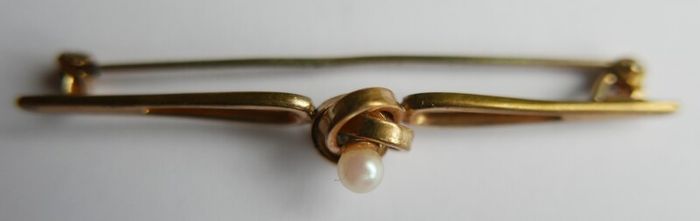 Vintage  Gold Tone Faux Pearl  Bar Brooch