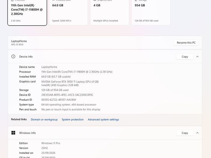 Dell Xps 15 9510 I7/ 64gb Ram / Rtx 3050 Ti
