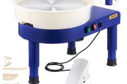 35 cm Ceramic Wheel Forming Machine, 60-300 RPM Speed Adjustable Foot Pedal, Adjustable Lift Leg, Detachable Basin, Complete Tool Accessory Kit for Work Art Craft DIY, Blue