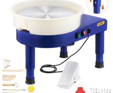 35 cm Ceramic Wheel Forming Machine, 60-300 RPM Speed Adjustable Foot Pedal, Adjustable Lift Leg, Detachable Basin, Complete Tool Accessory Kit for Work Art Craft DIY, Blue