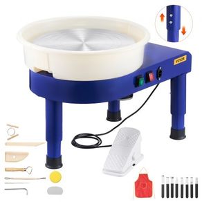 35 cm Ceramic Wheel Forming Machine, 60-300 RPM Speed Adjustable Foot Pedal, Adjustable Lift Leg, Detachable Basin, Complete Tool Accessory Kit for Work Art Craft DIY, Blue