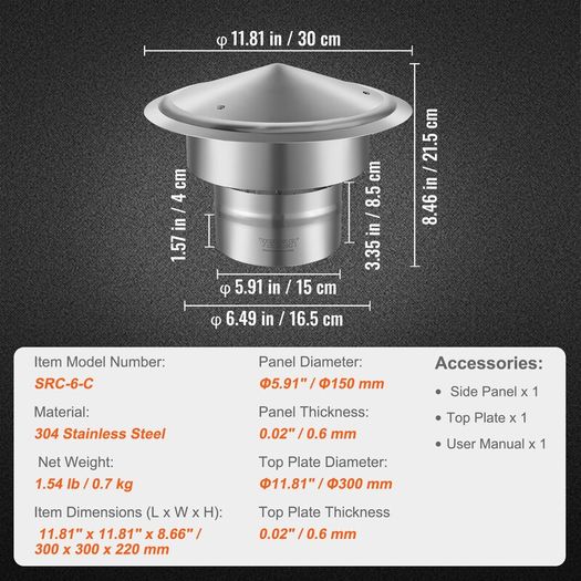 304 Stainless Steel Chimney Cap 152mm