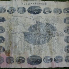 Antique DUBLIN. Map of Dublin & Suburbs with 22 vignettes of Dublin landmarks. Published by Edward Heffernan, 1st June, 1868, 12 Charleville Road, Rathmines. 28" x 22,5". Linen backed. Frayed at edges