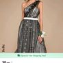 Midi dress one shoulder gold with stars print mesh overlay Image 7