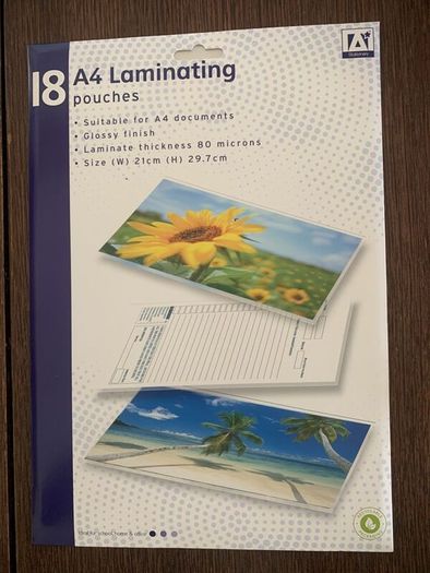 A4 Laminating Pouches 18 Pack 80 Micron Glossy - New Sealed
