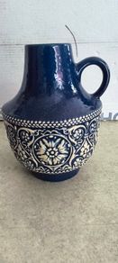 Vintage Blue Ceramic, art nouveau vase west germany KERAMIK vase pitcher MR 1950s handpainted Beautiful Vase