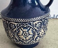 Vintage Blue Ceramic, art nouveau vase west germany KERAMIK vase pitcher MR 1950s handpainted Beautiful Vase