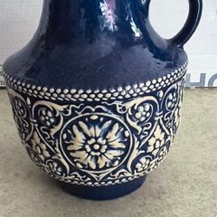 Vintage Blue Ceramic, art nouveau vase west germany KERAMIK vase pitcher MR 1950s handpainted Beautiful Vase