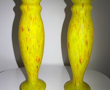Pair of French Art Deco Mottled Glass Vases - Legras Style, 32.5cm