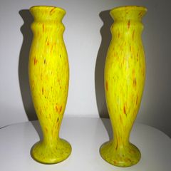 Pair of French Art Deco Mottled Glass Vases - Legras Style, 32.5cm