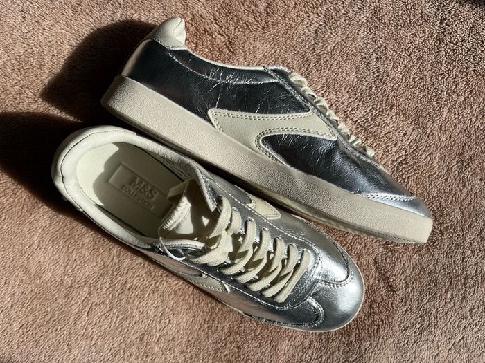 M&S silver leather sneakers size 4