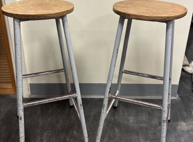Pair of Vintage Industrial Workshop Stools.