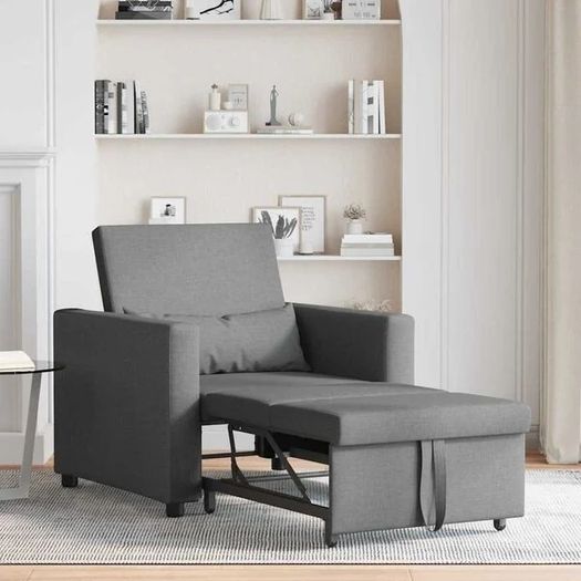 Single Sofa Bed Reclining Dark grey 90 x 165 x 87 cm Fabric