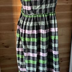 Midi Dress Oliver Bonas Black & Green Checked Scalloped Strappy Maxi dress size 12 brand new