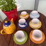 Vintage Mini Polka Dot Tea Set, Yellow, Green, Blue, Orange, Tea Cups, Saucers Image 2