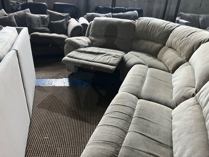 Beige corner manual recliner sofa