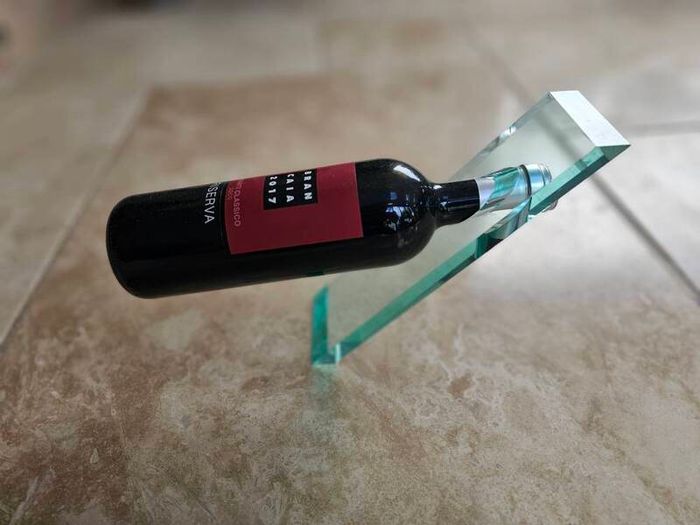 Novelty perspex wine bottle holder - Gravity Defying