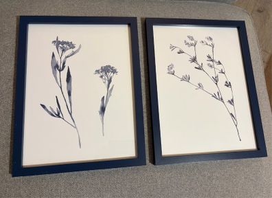 2 Blue Frame Floral Wall Art