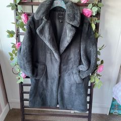 coat new look charcoal grey fake fur coat size 10