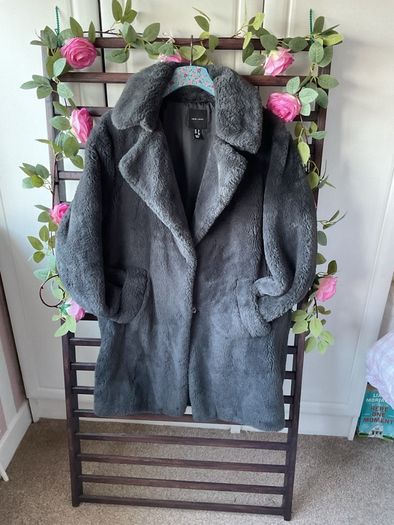 coat new look charcoal grey fake fur coat size 10